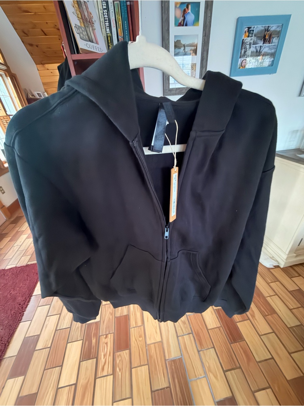 SKIMS Black Full-Zip Hooded Sweatshirt